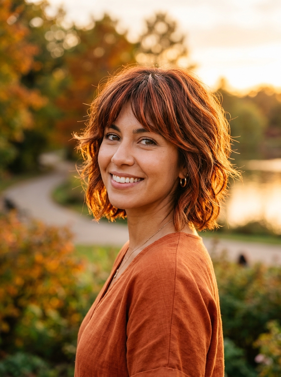 Copper-Tinted Textured Bob Shag
