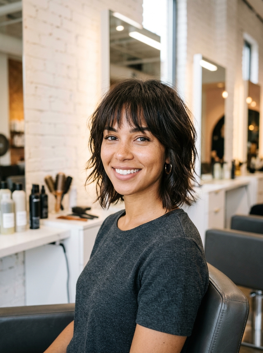 Wispy Blunt-Fringe Shag