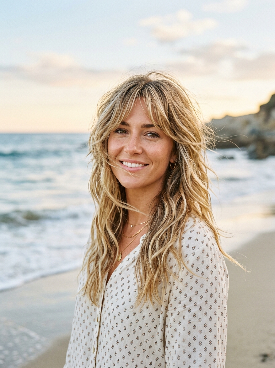 Sun-Kissed Blonde Beach Goddess Shag