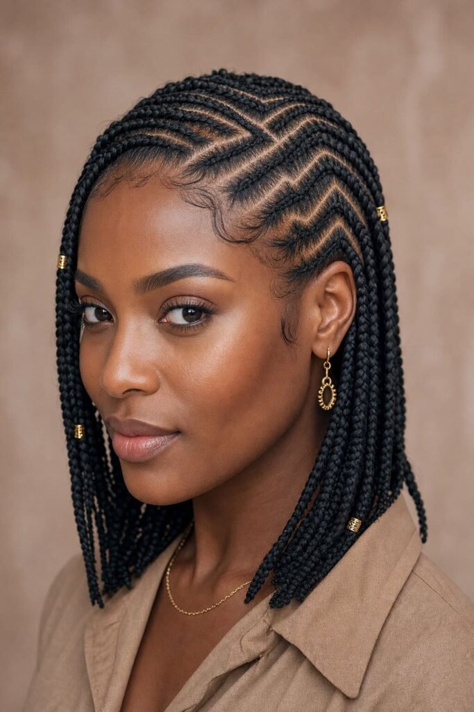 Fulani Braids With Zigzag Parts
