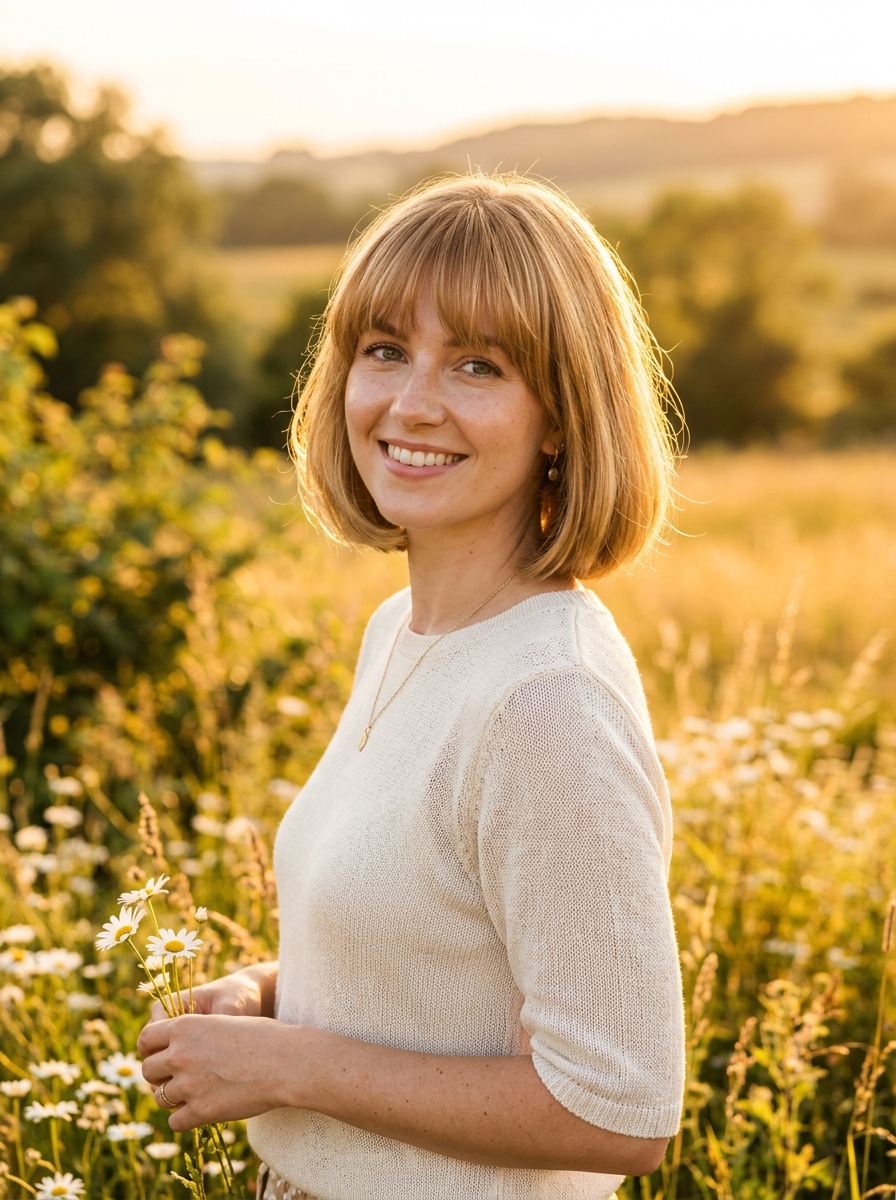 Soft Rounded Bob with Full Fringe