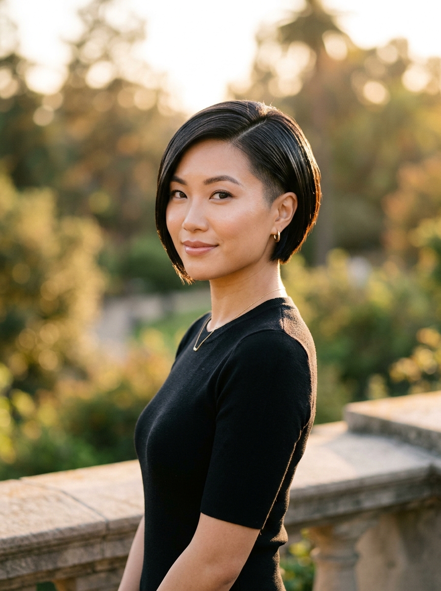 Sleek Tapered Side-Swept Bob