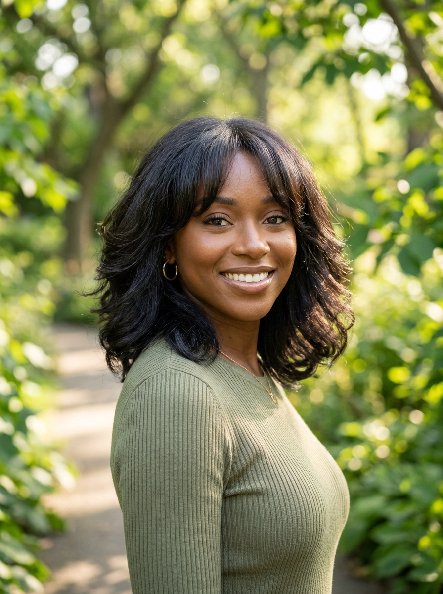 Layered Lob with Curtain Bangs