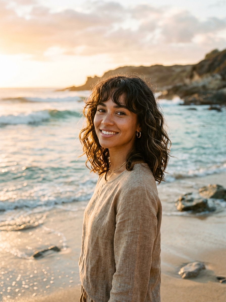 Wavy Lob with Bottleneck Bangs