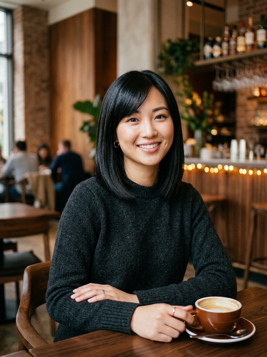 Smooth Blunt Bob with Side-Part Fringe