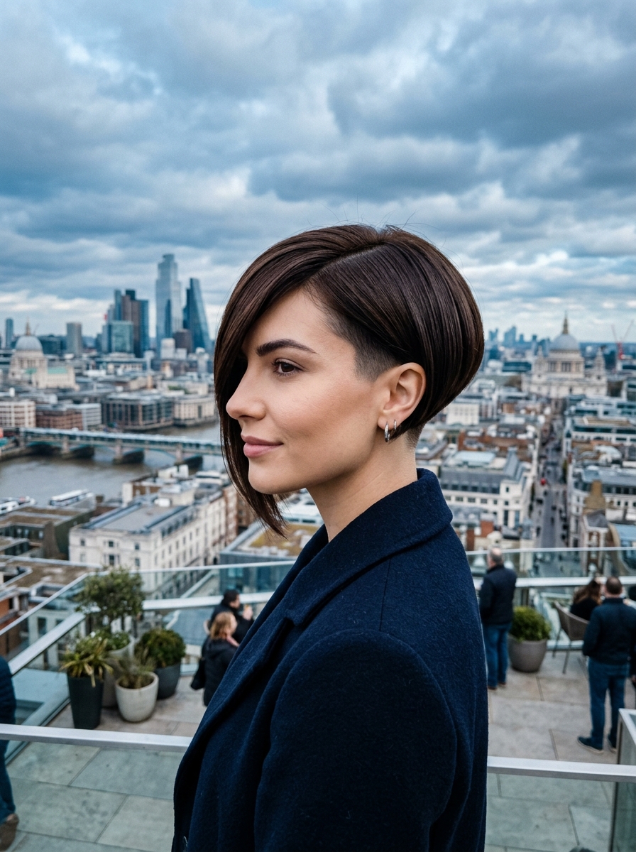 Inverted Bob with Deep Side-Swept Bangs
