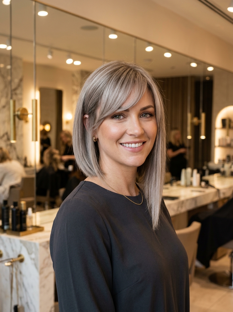 Asymmetrical Bob with Curtain-Sweep Hybrid Bangs