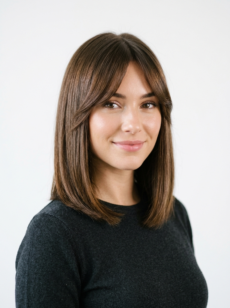 Classic Shoulder Lob with Soft Curtain Bangs