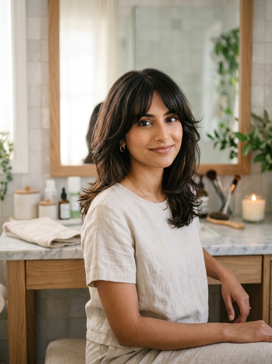Feathered Layers for Fine Hair with Curtain Bangs