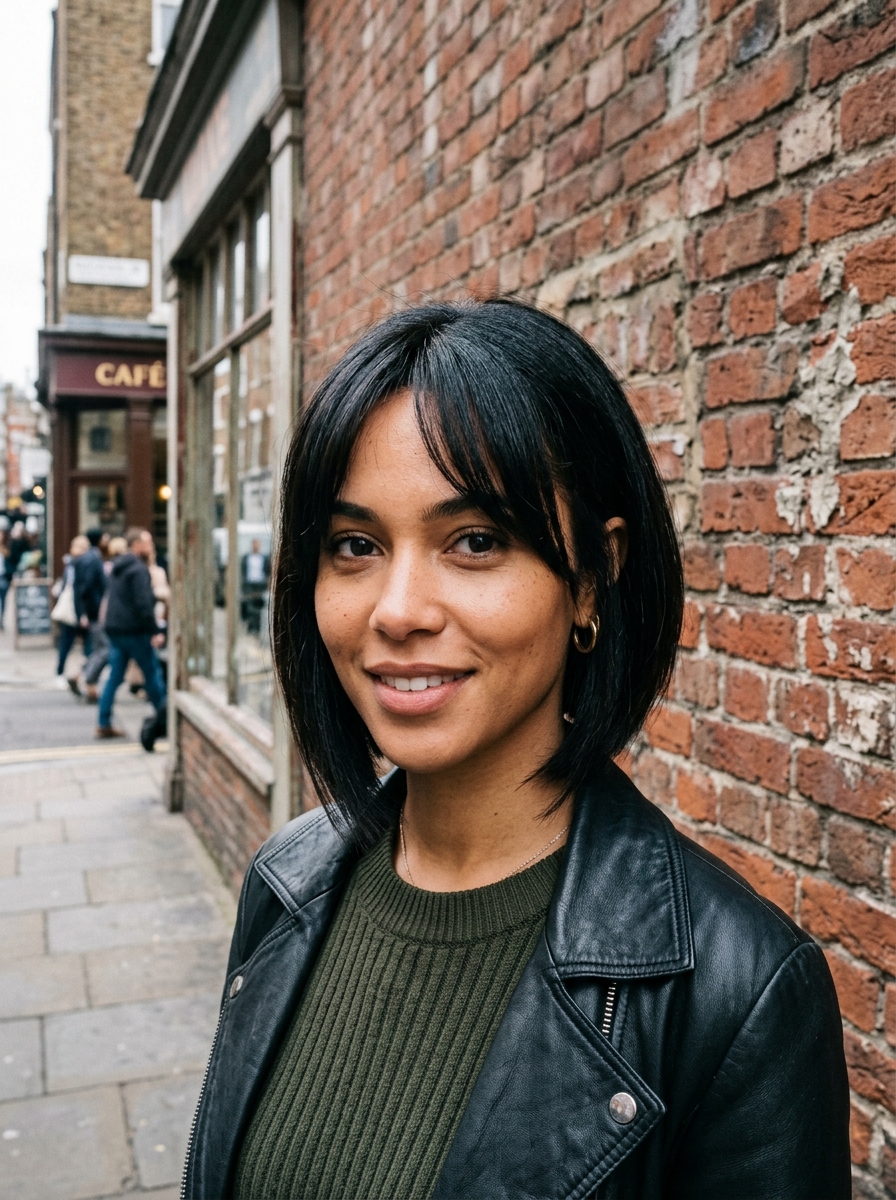 Angled Bob for Thick Hair with Curtain Bangs