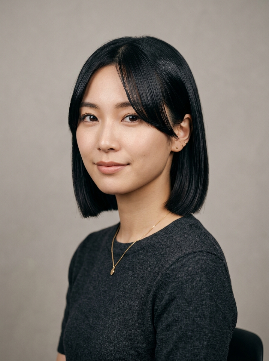 Sleek Jaw-Length Bob with Extended Curtain Bangs