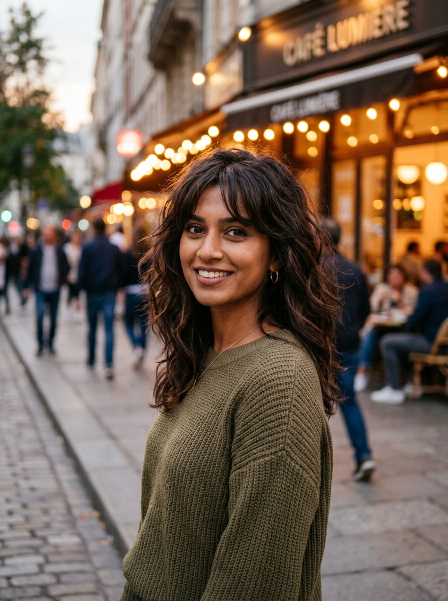Effortless Tousled Mid-Length with Curtain Bangs