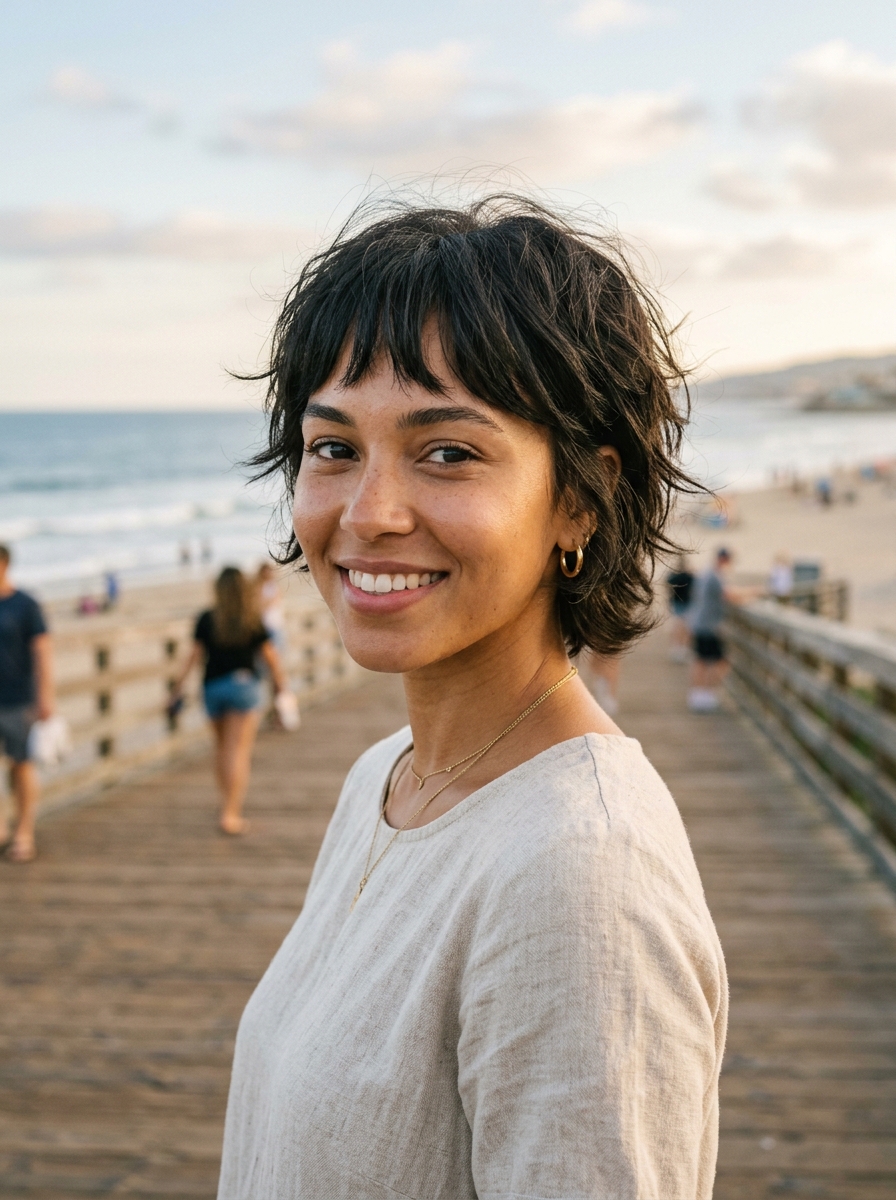 Cropped Choppy Pixie-Lob with Curtain Bangs