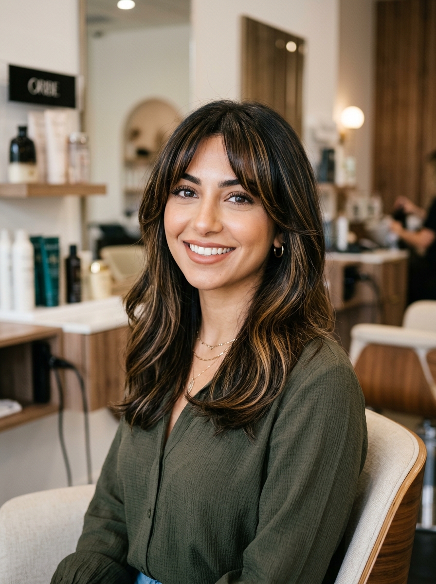Shoulder-Length Layers with Long Curtain Bangs