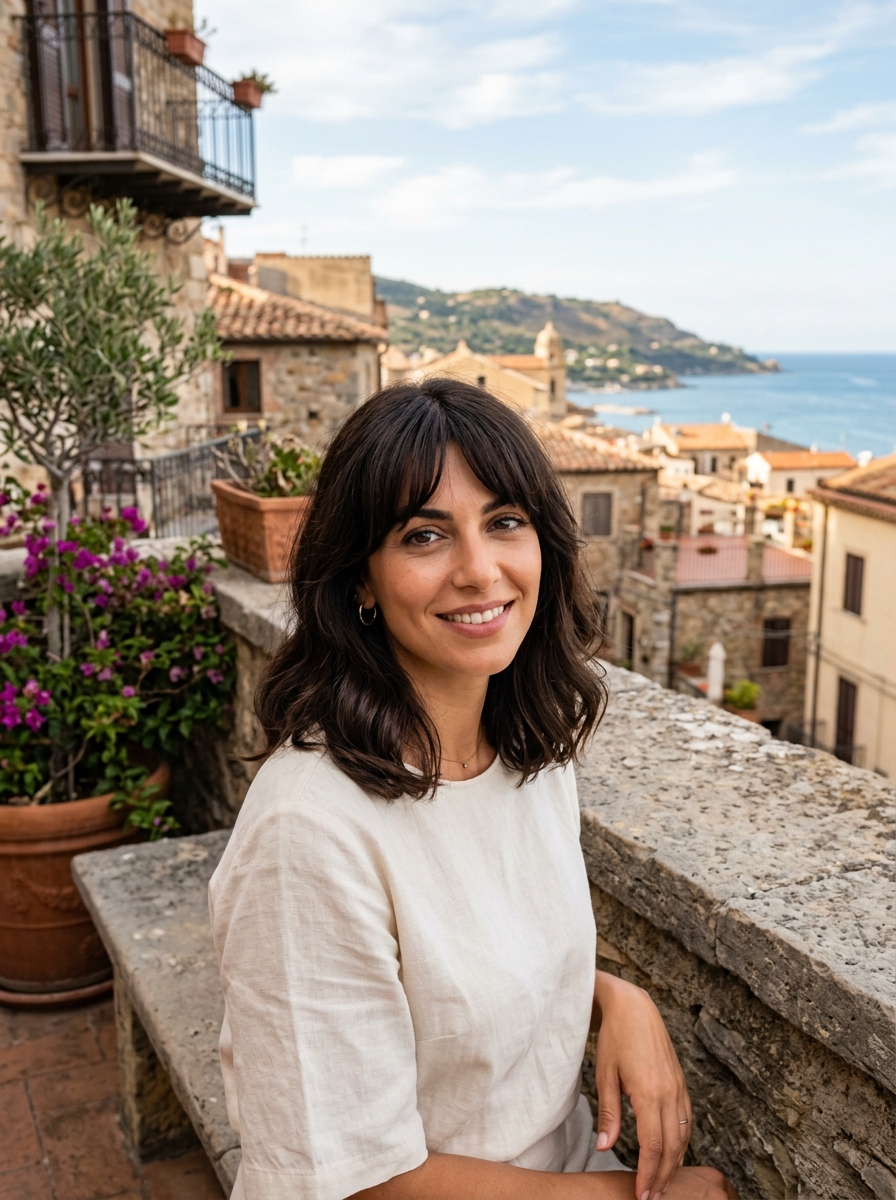 French-Inspired Effortless Lob with Curtain Bangs