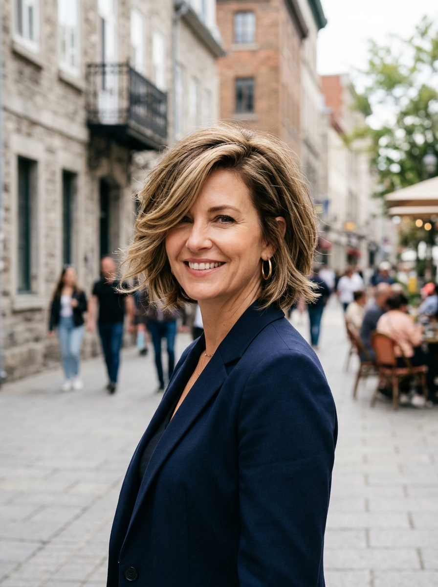 Voluminous Crown Bob with Side Sweep