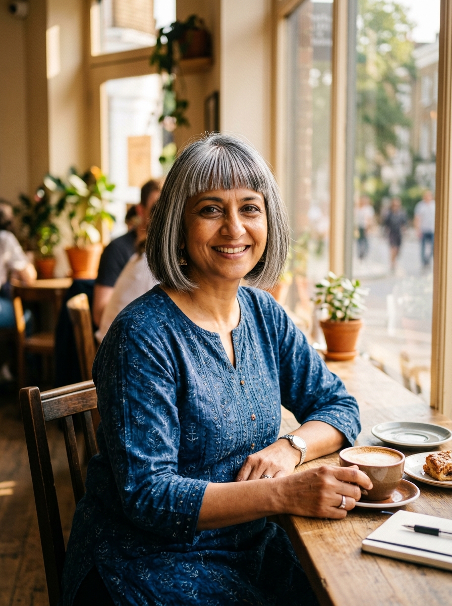 Chin-Length Blunt Bob with Brow-Skimming Fringe