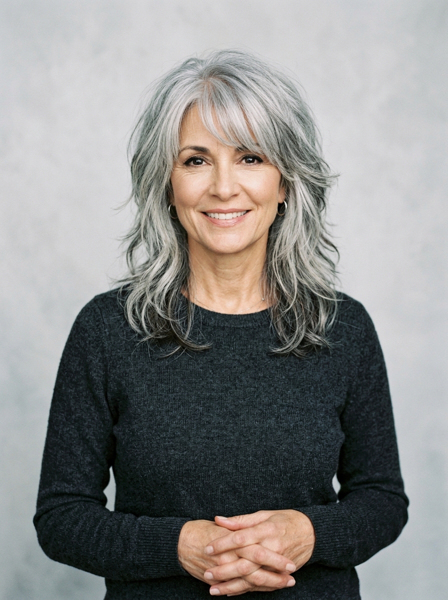 Silver Shag with Curtain Bangs