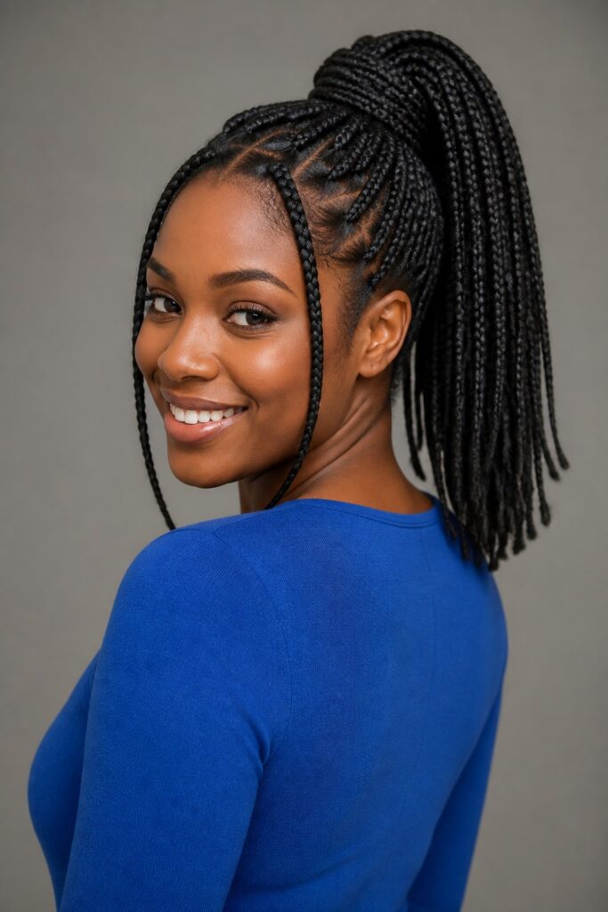 Box Braids in a High Ponytail