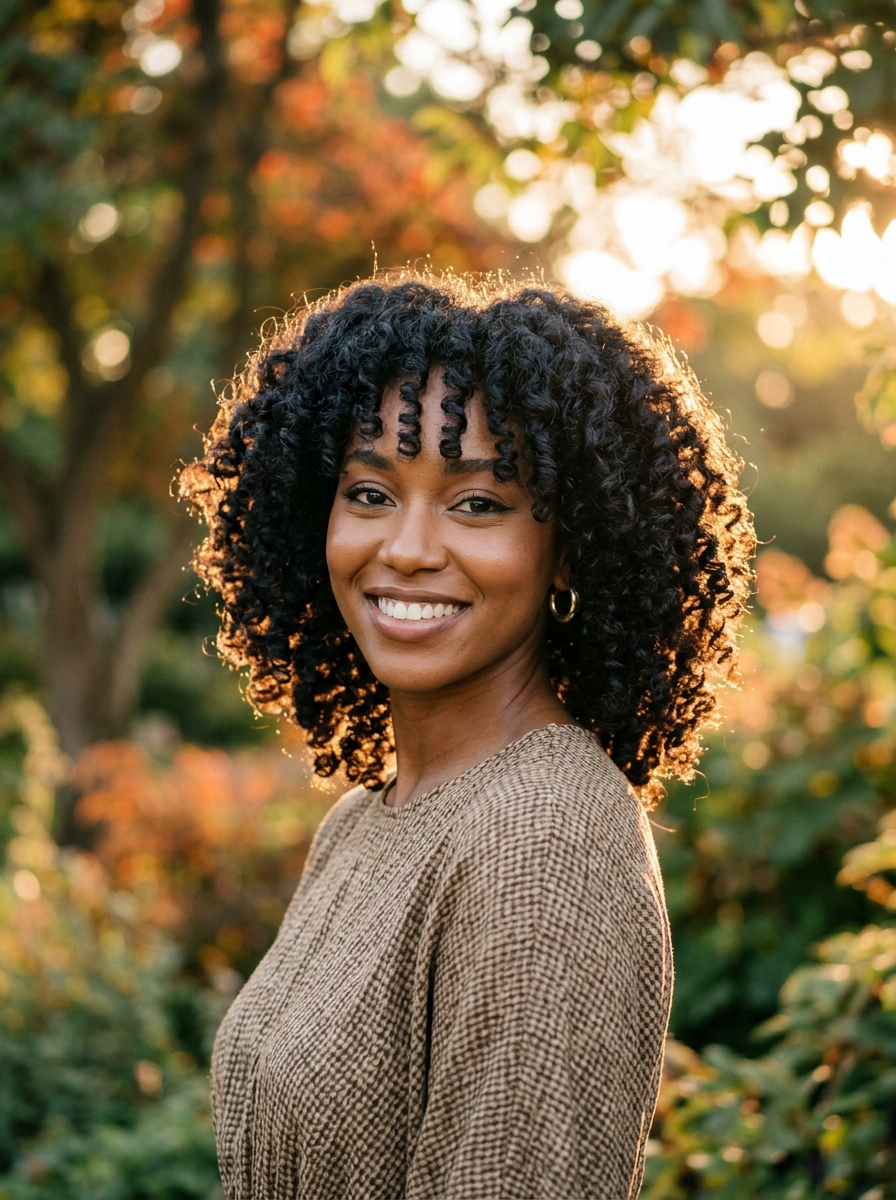 Curly Butterfly Layers for Natural Texture Brides