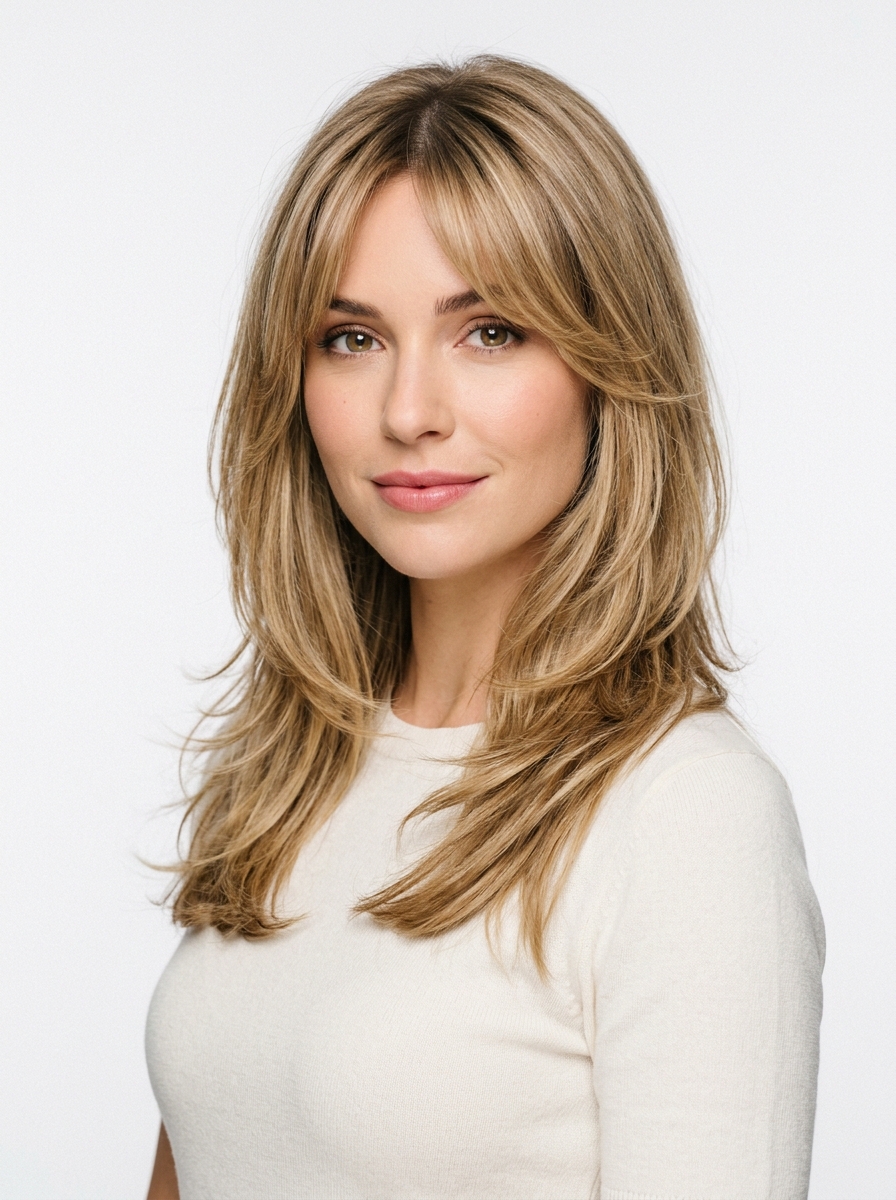 Classic Wispy Curtain Bangs Butterfly Cut
