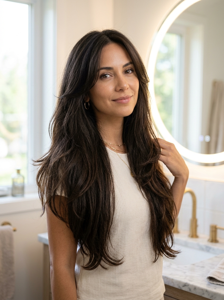 Extra-Long Butterfly Cut with Minimal Bangs