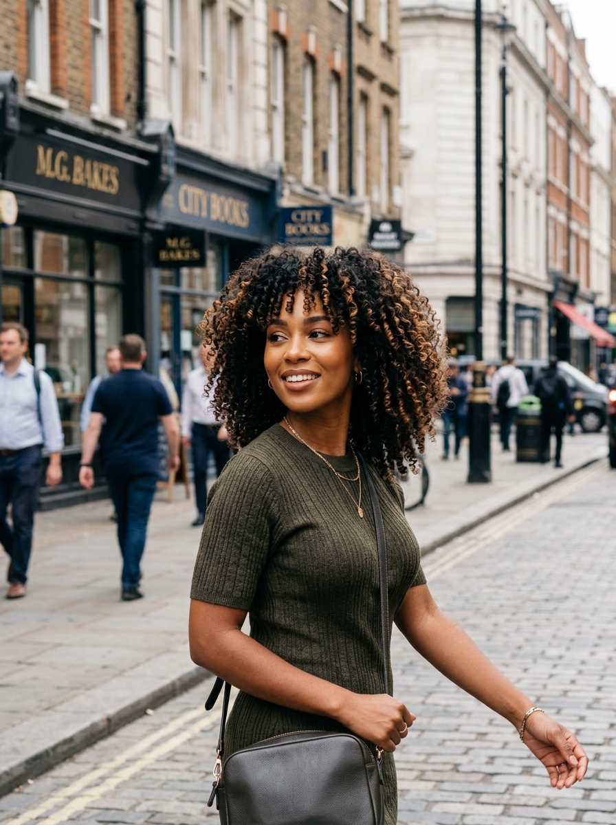 Bold Caramel Streaks on Curly Hair