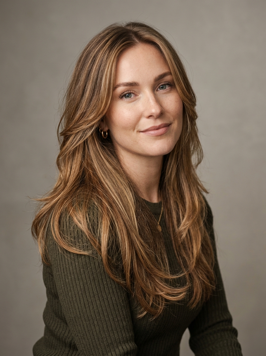 Caramel Balayage on Long Face-Framing Layers