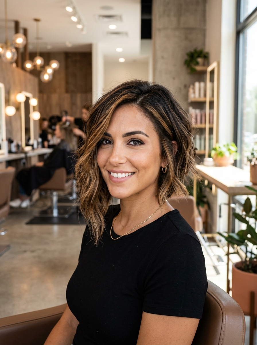 Caramel Flamboyage on an Asymmetrical Bob