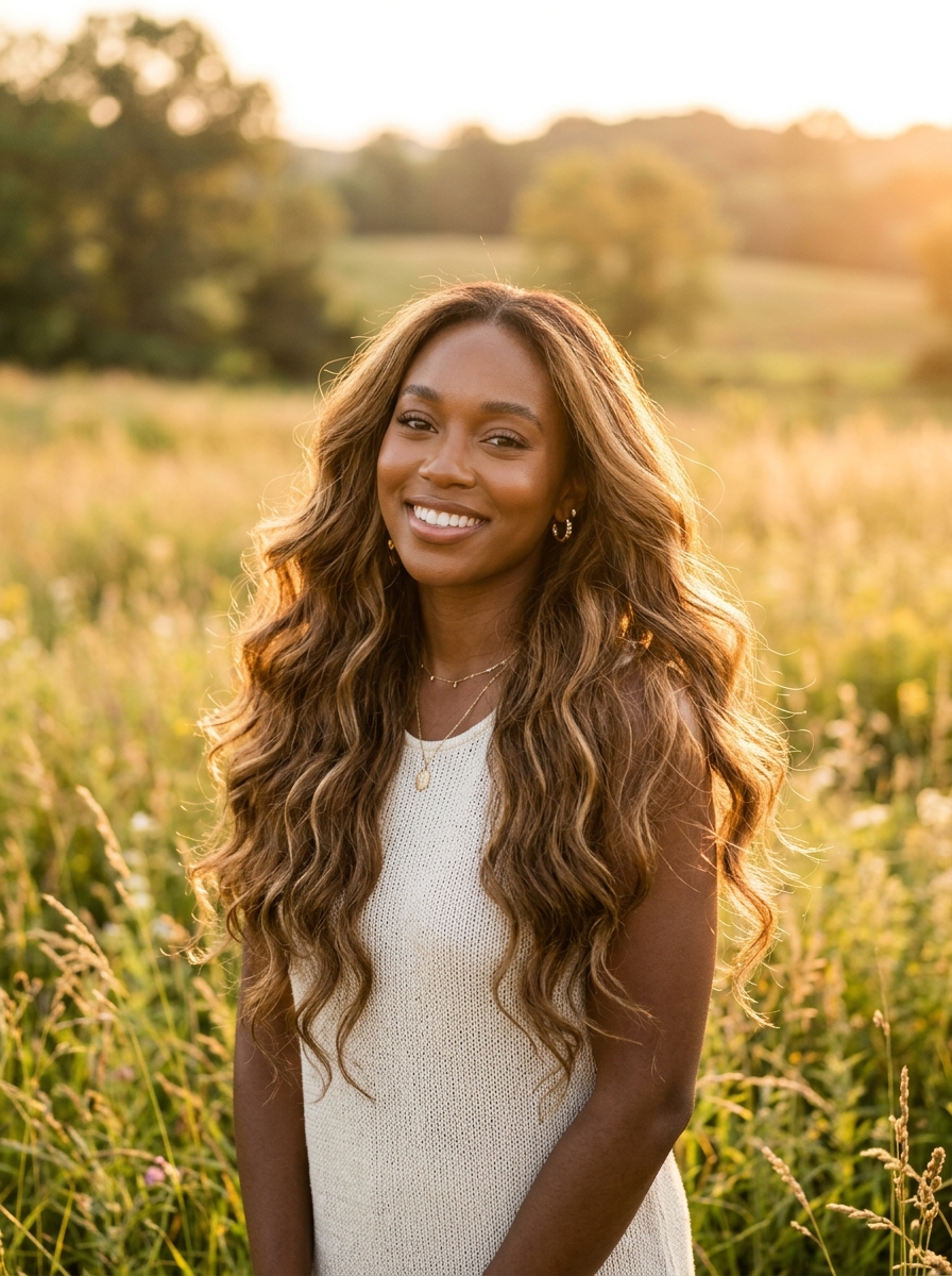 Caramel Airtouch Blend on Long Voluminous Hair