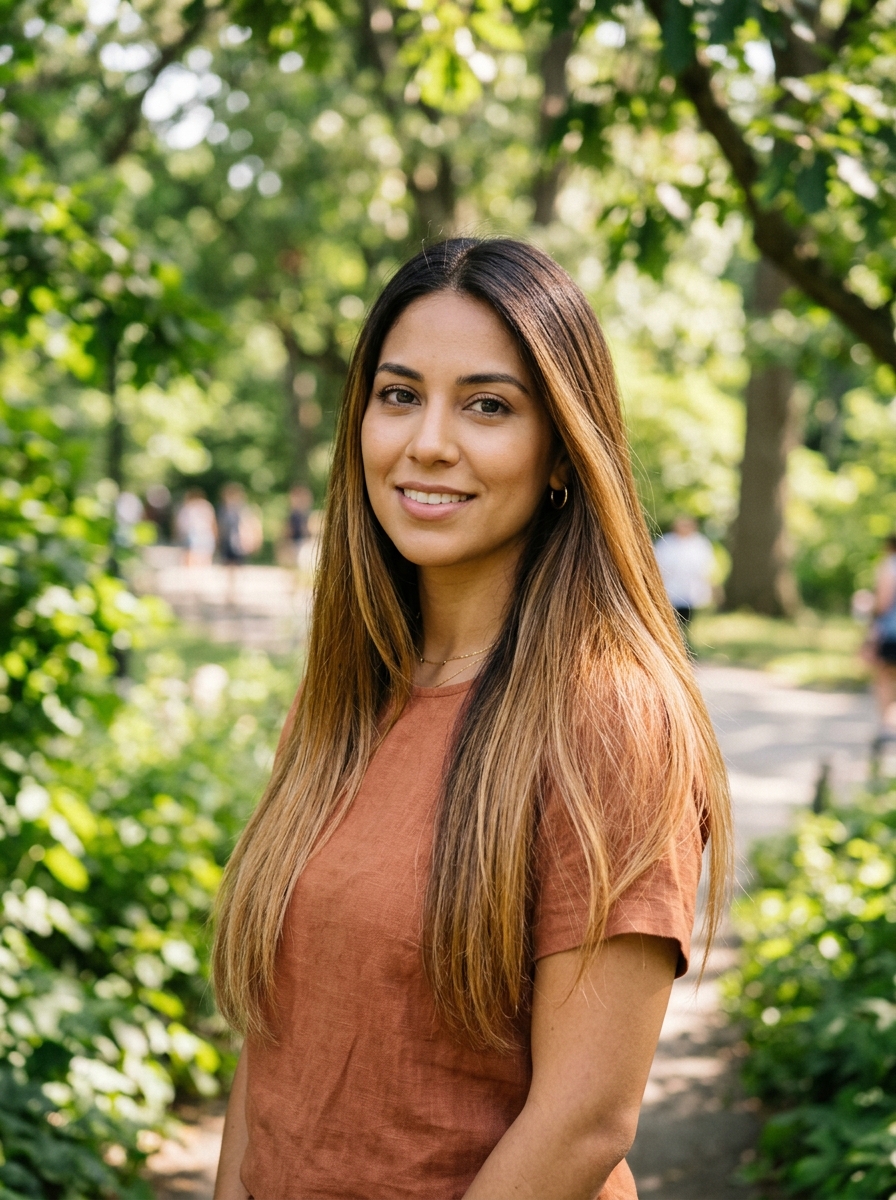 Caramel Balayage OmbrΓ© for Fine Straight Hair