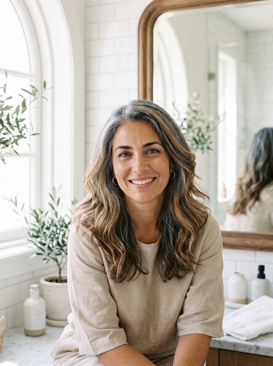 Caramel Highlights for Thin Gray-Blending Hair