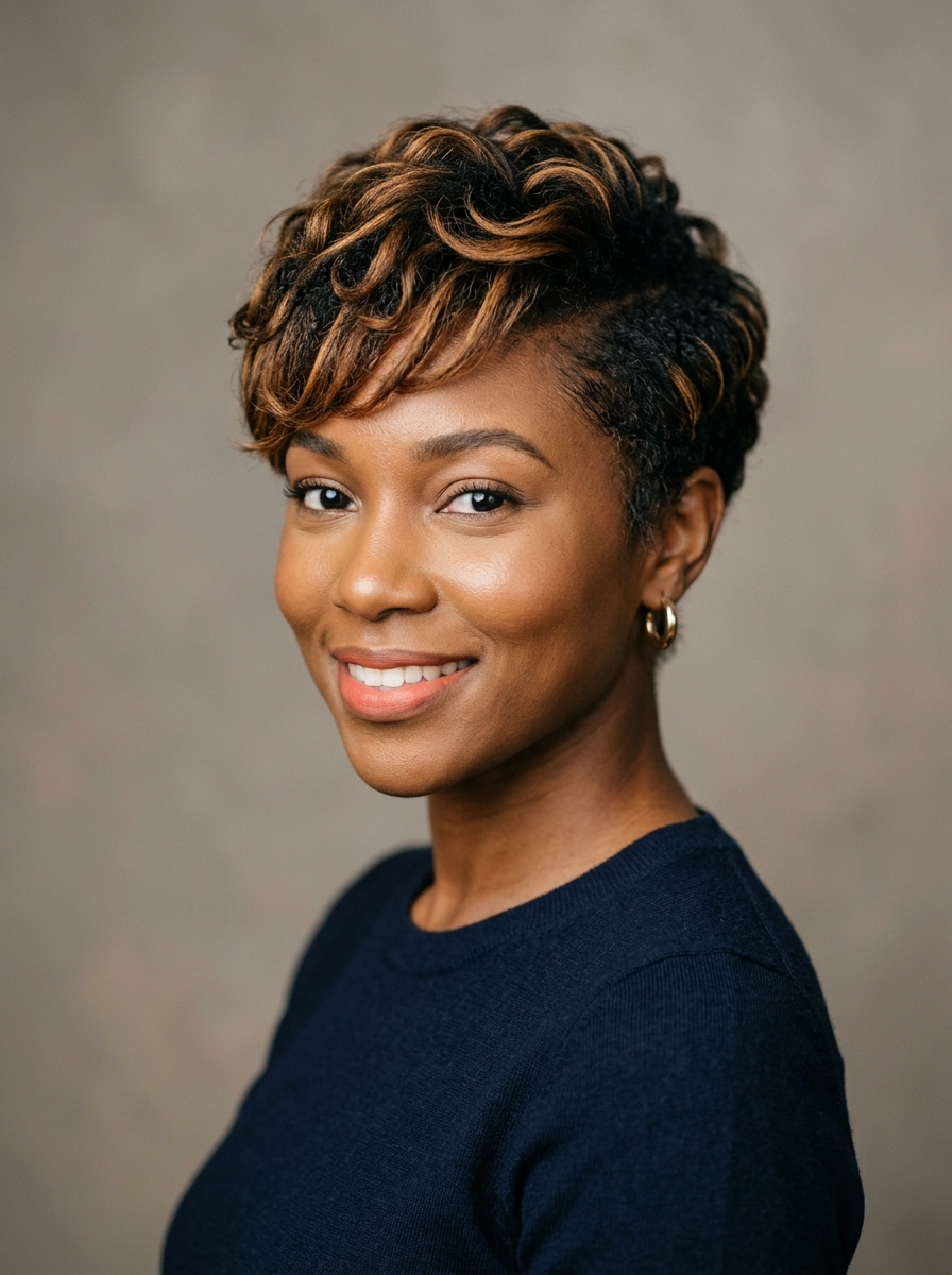 Caramel Highlights on a Pixie Cut