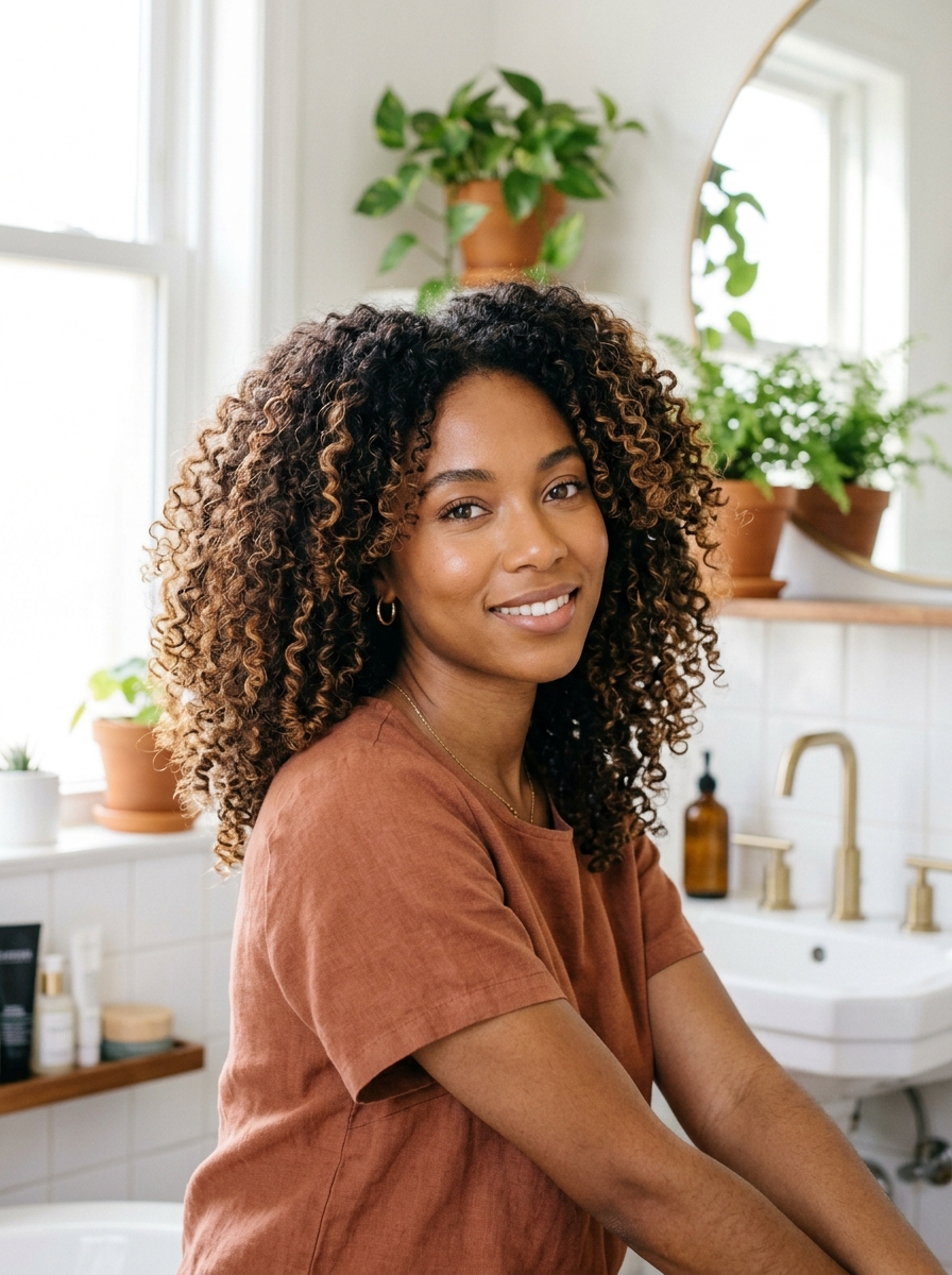 Caramel Highlights for Thin Curly Hair