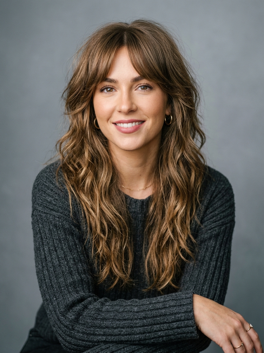 Long Layered Shag with Curtain Bangs