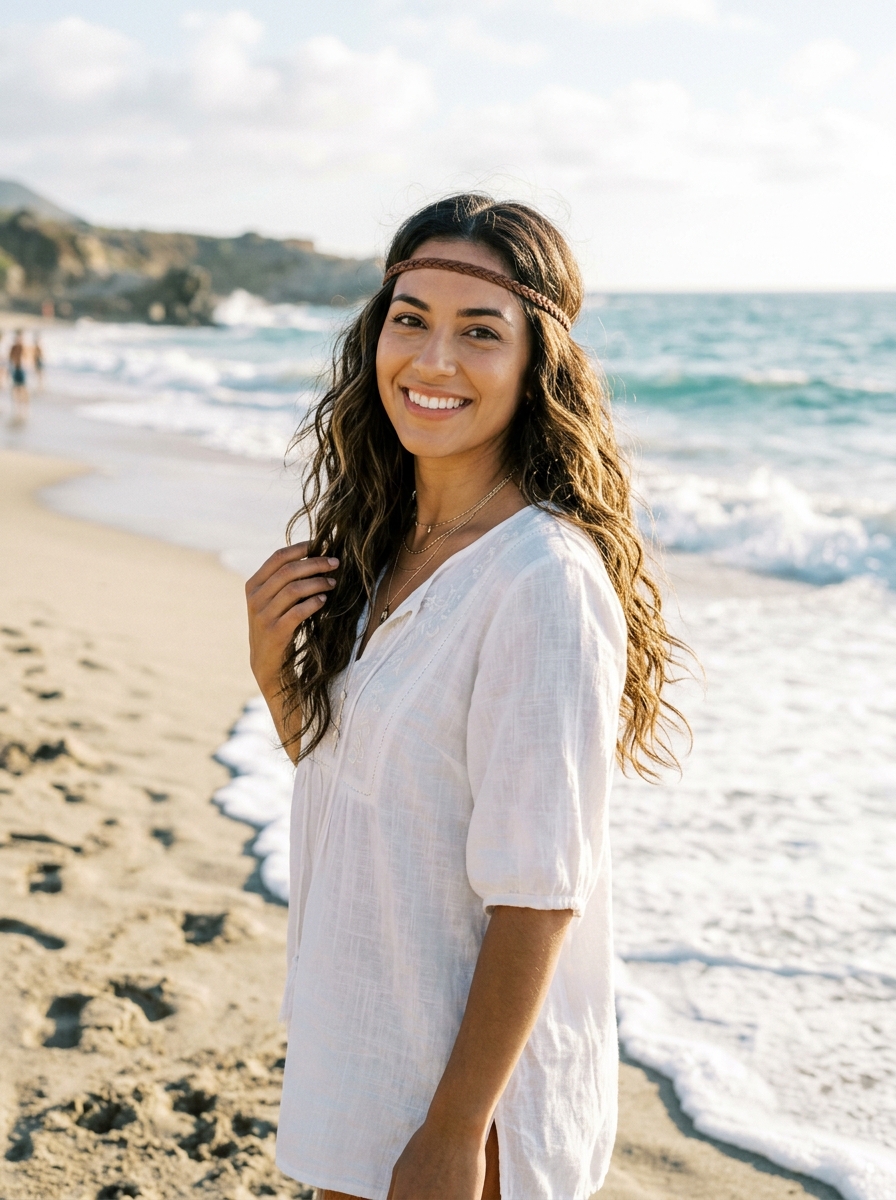 Thin Braided Headband with Undone Beachy Waves