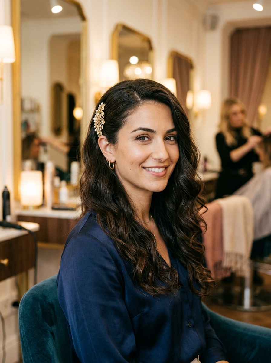 Soft Pinned-Back Waves with a Decorative Comb