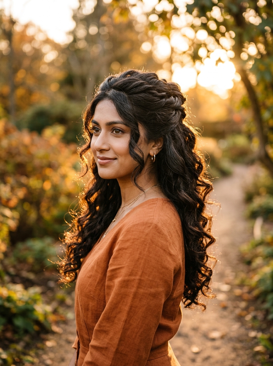 Voluminous Half-Up Twist with Loose Curls