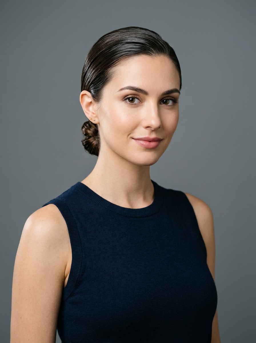 Sleek Wet-Look Slicked-Back Style with a Low Knot