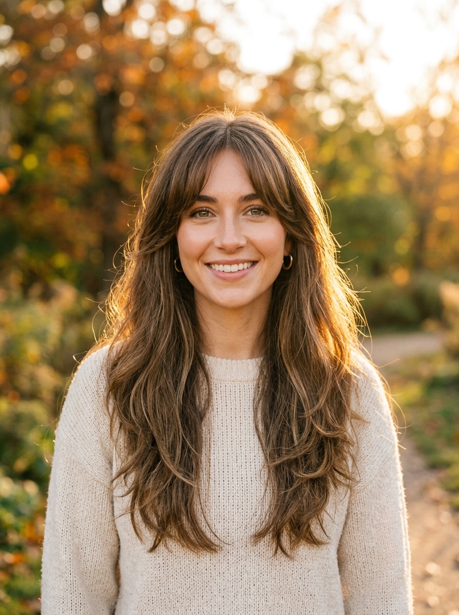 Curtain Bangs with Long Face-Framing Layers