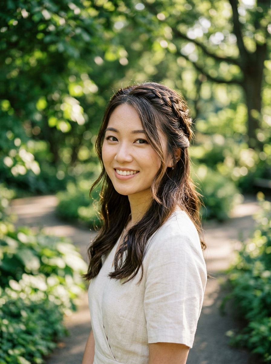 Half-Up Braided Style with Face-Framing Strands