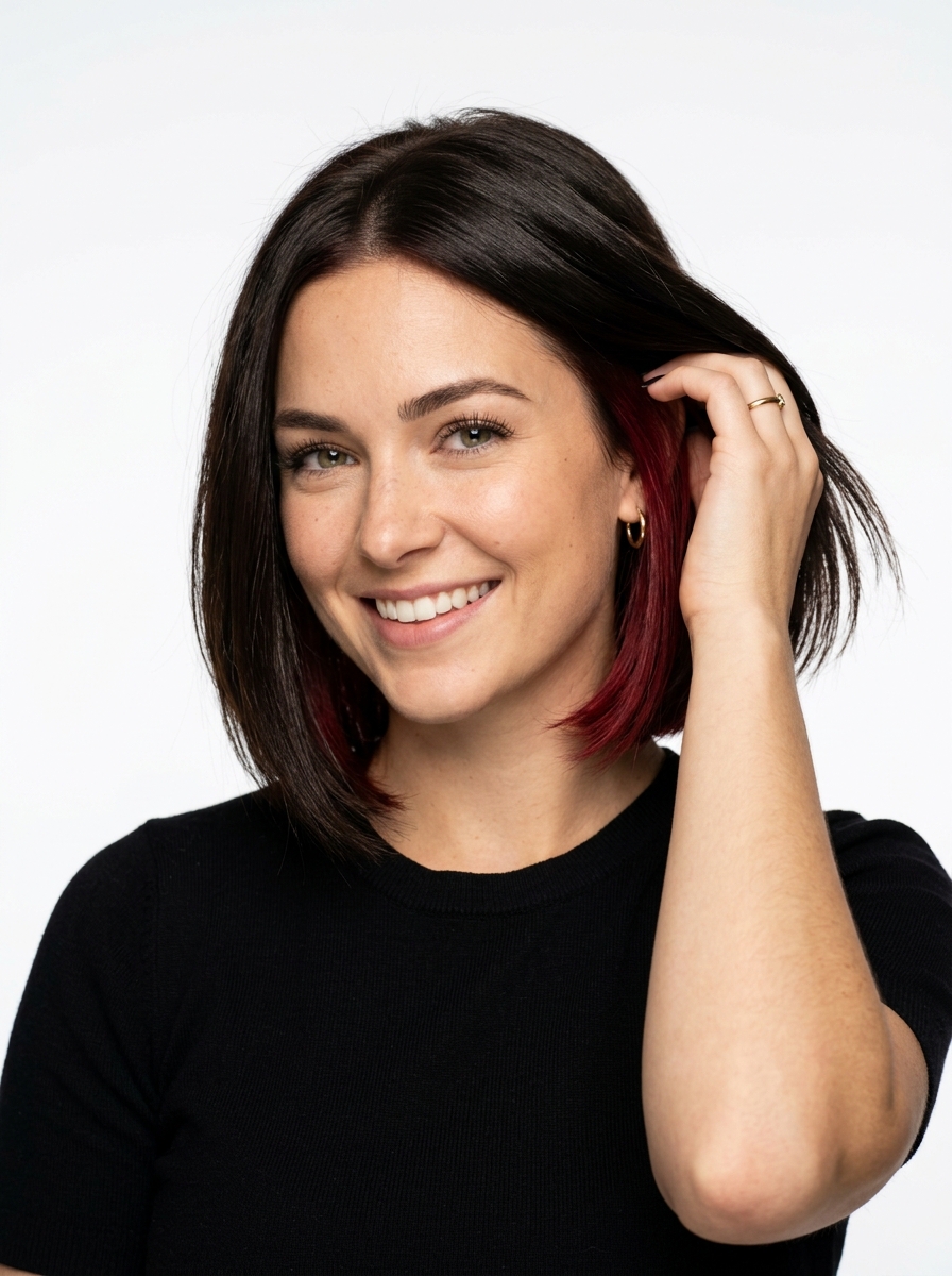 Chin-Length Bob with Cherry-Cola Peekaboo