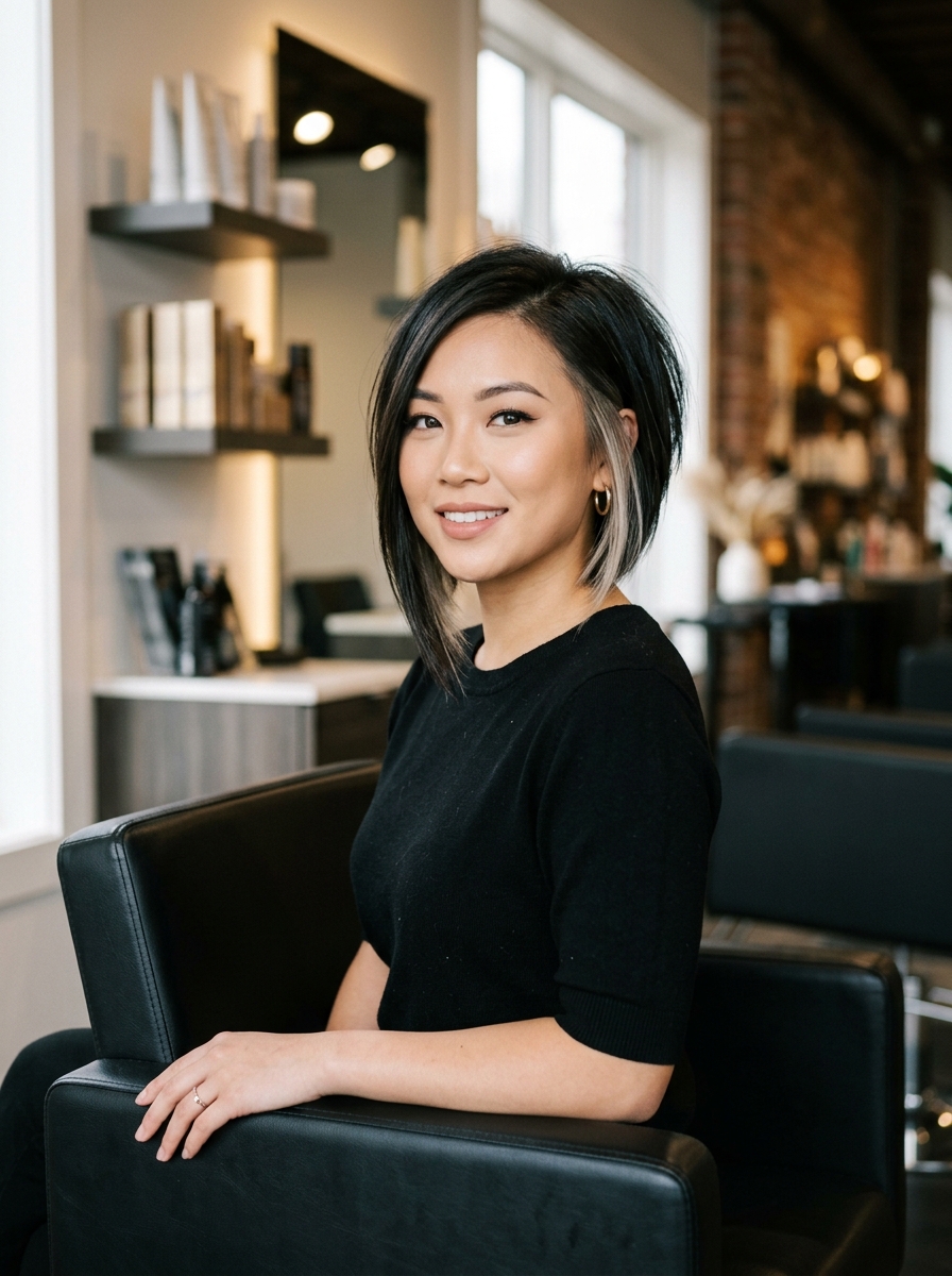 Asymmetric Bob with Platinum Peekaboo Streaks