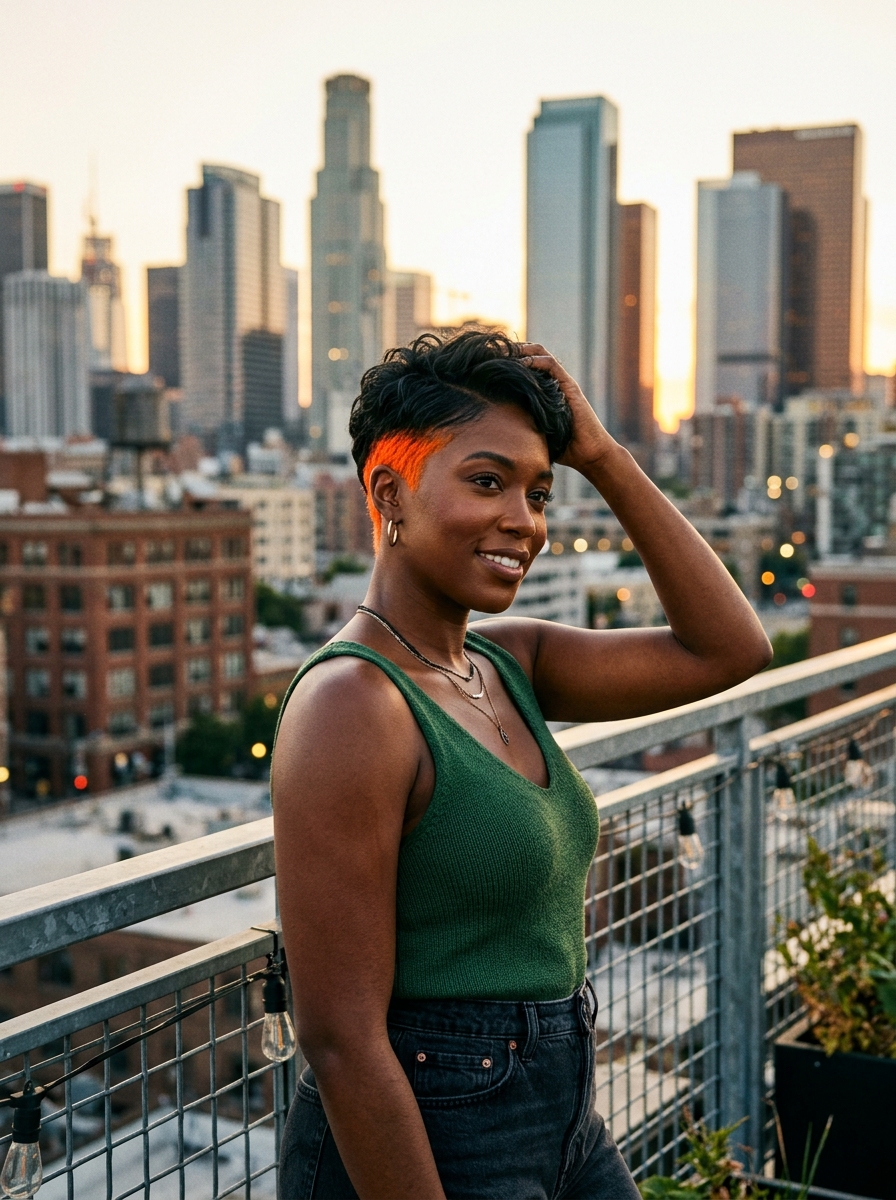 Undercut Pixie with Neon Orange Peekaboo