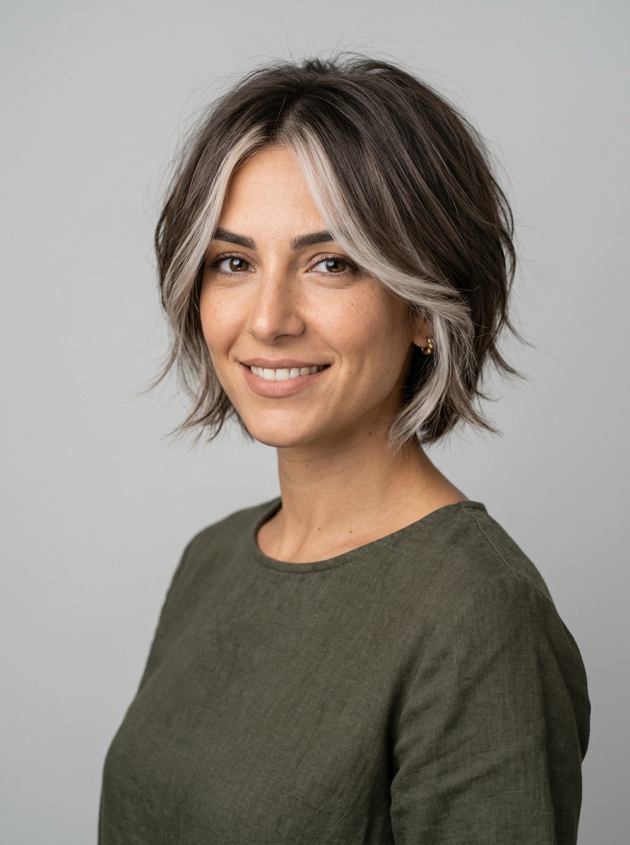Short Layered Cut with Icy Blonde Money-Piece Peekaboo