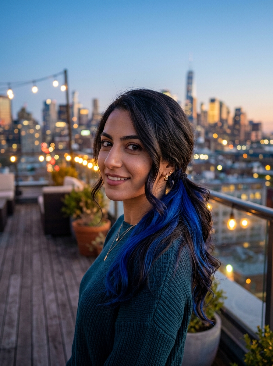 Cobalt Blue Peekaboo Revealed in a Low Ponytail