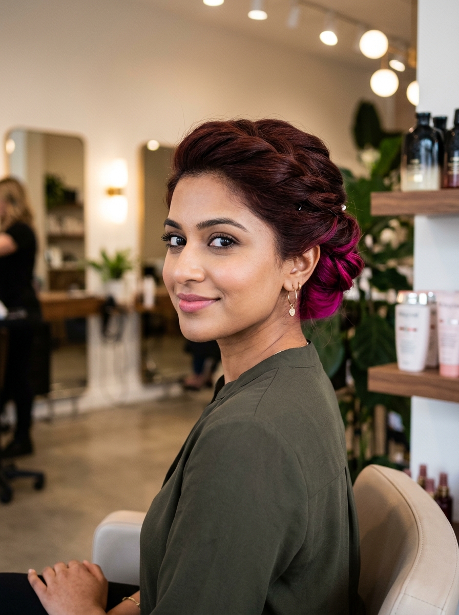 Magenta Peekaboo Hidden at the Nape Under Dark Auburn