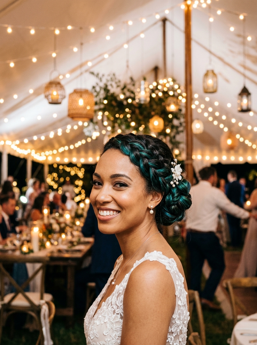 Iridescent Teal Braided Updo