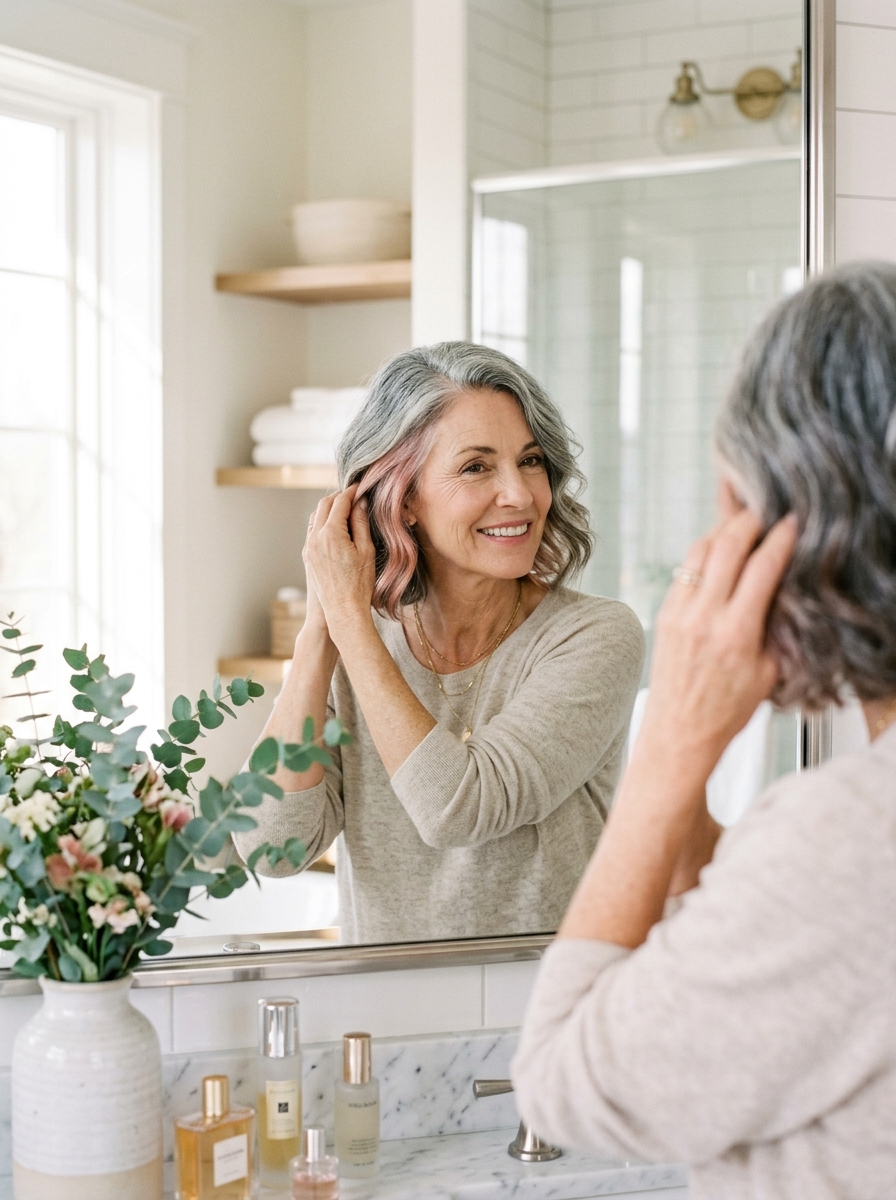 Salt-and-Pepper Gray Blending with Rose Gold Peekaboo