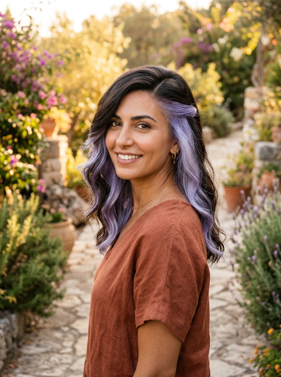 Cool Brunette with Icy Lavender Peekaboo